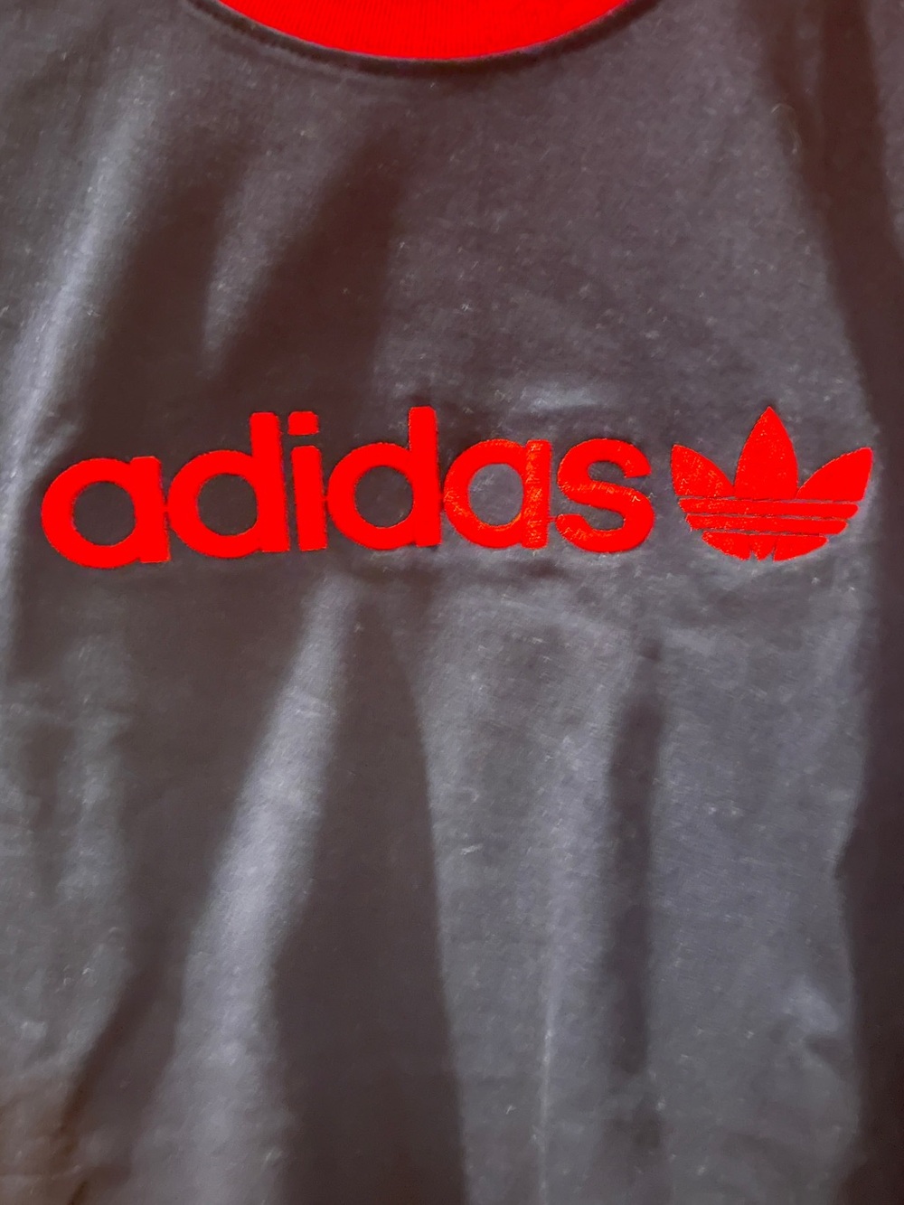 Oversized adidas crop Black Tank with Red Logo Script